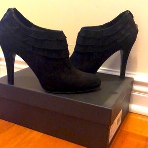 Tahari black suede heel booties